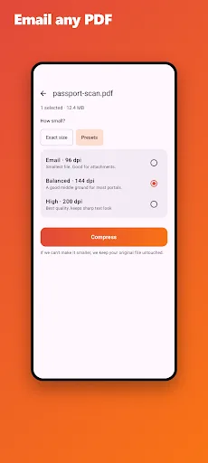 Compress PDF to 100KB 200KB Android app screenshot 3
