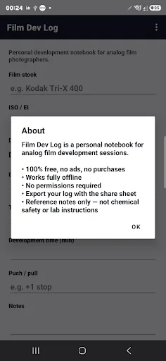 Film Dev Log Android app screenshot 3