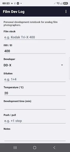 Film Dev Log Android app screenshot 5