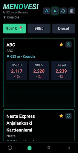 Menovesi - Polttoainehinnat Android app screenshot 1
