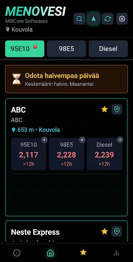 Menovesi - Polttoainehinnat Android app screenshot 2