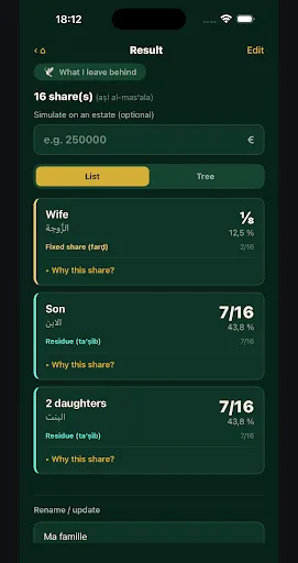 Islamic Inheritance Android app screenshot 2