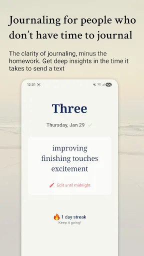 Three – Data-driven journaling Android app screenshot 1